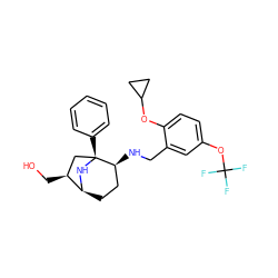 OC[C@H]1C[C@@]2(c3ccccc3)N[C@H]1CC[C@@H]2NCc1cc(OC(F)(F)F)ccc1OC1CC1 ZINC000101035762