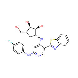 OC[C@H]1C[C@@H](Nc2cc(Nc3ccc(F)cc3)ncc2-c2nc3ccccc3s2)[C@H](O)[C@@H]1O ZINC000207452322