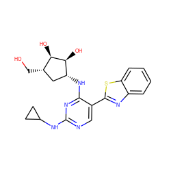 OC[C@H]1C[C@@H](Nc2nc(NC3CC3)ncc2-c2nc3ccccc3s2)[C@H](O)[C@@H]1O ZINC000473112617