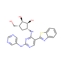 OC[C@H]1C[C@@H](Nc2nc(Nc3cncnc3)ncc2-c2nc3ccccc3s2)[C@H](O)[C@@H]1O ZINC000207503802