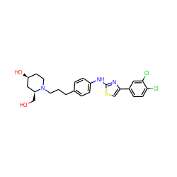 OC[C@H]1C[C@@H](O)CCN1CCCc1ccc(Nc2nc(-c3ccc(Cl)c(Cl)c3)cs2)cc1 ZINC000096273982