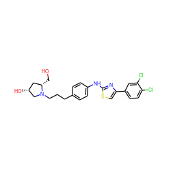 OC[C@H]1C[C@@H](O)CN1CCCc1ccc(Nc2nc(-c3ccc(Cl)c(Cl)c3)cs2)cc1 ZINC000096274025