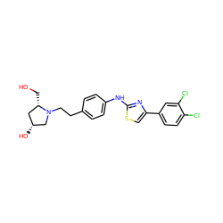 OC[C@H]1C[C@@H](O)CN1CCc1ccc(Nc2nc(-c3ccc(Cl)c(Cl)c3)cs2)cc1 ZINC000096274031