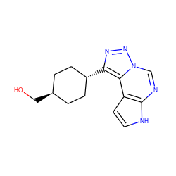 OC[C@H]1CC[C@H](c2nnn3cnc4[nH]ccc4c23)CC1 ZINC001772643937