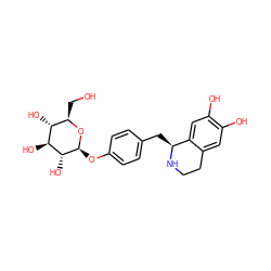 OC[C@H]1O[C@@H](Oc2ccc(C[C@@H]3NCCc4cc(O)c(O)cc43)cc2)[C@H](O)[C@@H](O)[C@@H]1O ZINC000013910647