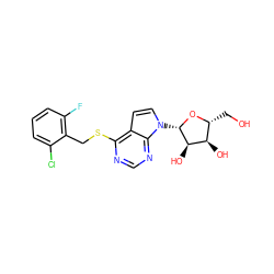 OC[C@H]1O[C@@H](n2ccc3c(SCc4c(F)cccc4Cl)ncnc32)[C@H](O)[C@@H]1O ZINC000040935207