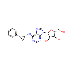 OC[C@H]1O[C@@H](n2cnc3c(N[C@@H]4C[C@@H]4c4ccccc4)ncnc32)[C@H](O)[C@@H]1O ZINC000013611530