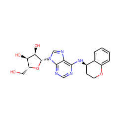 OC[C@H]1O[C@@H](n2cnc3c(N[C@@H]4CCOc5ccccc54)ncnc32)[C@H](O)[C@@H]1O ZINC000013649561