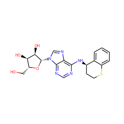 OC[C@H]1O[C@@H](n2cnc3c(N[C@@H]4CCSc5ccccc54)ncnc32)[C@H](O)[C@@H]1O ZINC000013649567