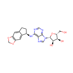 OC[C@H]1O[C@@H](n2cnc3c(N[C@@H]4CCc5cc6c(cc54)OCO6)ncnc32)[C@H](O)[C@@H]1O ZINC000013649437