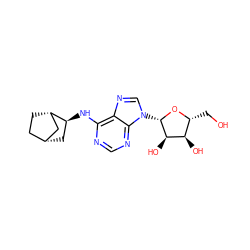 OC[C@H]1O[C@@H](n2cnc3c(N[C@H]4C[C@@H]5CC[C@H]4C5)ncnc32)[C@H](O)[C@@H]1O ZINC000004475229