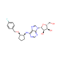 OC[C@H]1O[C@@H](n2cnc3c(N[C@H]4CCC[C@H]4OCc4ccc(F)cc4)ncnc32)[C@H](O)[C@@H]1O ZINC000096169099