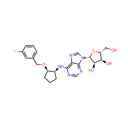 OC[C@H]1O[C@@H](n2cnc3c(N[C@H]4CCC[C@H]4OCc4cccc(F)c4)ncnc32)[C@H](O)[C@@H]1O ZINC000096169097