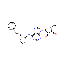 OC[C@H]1O[C@@H](n2cnc3c(N[C@H]4CCC[C@H]4OCc4ccccc4)ncnc32)[C@H](O)[C@@H]1O ZINC000038240046