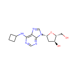 OC[C@H]1O[C@@H](n2cnc3c(NC4CCC4)ncnc32)C[C@@H]1O ZINC000013804204