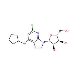 OC[C@H]1O[C@@H](n2cnc3c(NC4CCCC4)cc(Cl)nc32)[C@H](O)[C@@H]1O ZINC000018162961