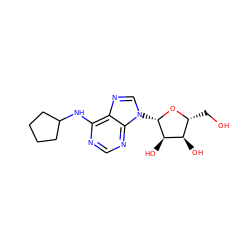 OC[C@H]1O[C@@H](n2cnc3c(NC4CCCC4)ncnc32)[C@H](O)[C@@H]1O ZINC000003995996