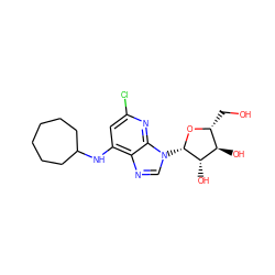 OC[C@H]1O[C@@H](n2cnc3c(NC4CCCCCC4)cc(Cl)nc32)[C@@H](O)[C@@H]1O ZINC000026576090