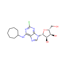 OC[C@H]1O[C@@H](n2cnc3c(NC4CCCCCC4)nc(Cl)nc32)[C@H](O)[C@@H]1O ZINC000013804192