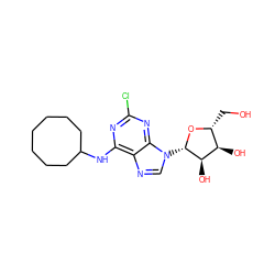 OC[C@H]1O[C@@H](n2cnc3c(NC4CCCCCCC4)nc(Cl)nc32)[C@H](O)[C@@H]1O ZINC000013804195