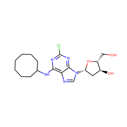 OC[C@H]1O[C@@H](n2cnc3c(NC4CCCCCCC4)nc(Cl)nc32)C[C@@H]1O ZINC000013804214