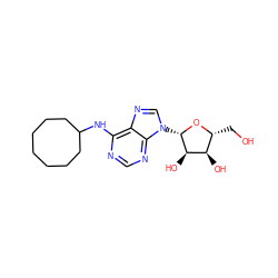 OC[C@H]1O[C@@H](n2cnc3c(NC4CCCCCCC4)ncnc32)[C@H](O)[C@@H]1O ZINC000013804197