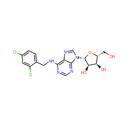 OC[C@H]1O[C@@H](n2cnc3c(NCc4ccc(Cl)cc4Cl)ncnc32)[C@H](O)[C@@H]1O ZINC000028647884