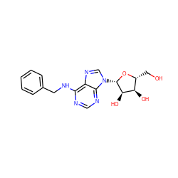 OC[C@H]1O[C@@H](n2cnc3c(NCc4ccccc4)ncnc32)[C@H](O)[C@@H]1O ZINC000001318428