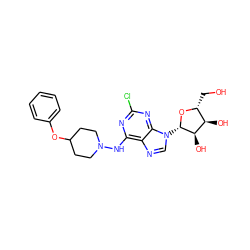 OC[C@H]1O[C@@H](n2cnc3c(NN4CCC(Oc5ccccc5)CC4)nc(Cl)nc32)[C@H](O)[C@@H]1O ZINC000003930500