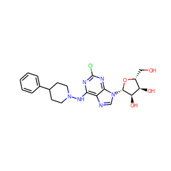 OC[C@H]1O[C@@H](n2cnc3c(NN4CCC(c5ccccc5)CC4)nc(Cl)nc32)[C@H](O)[C@@H]1O ZINC000003791730