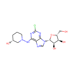 OC[C@H]1O[C@@H](n2cnc3c(NN4CCC[C@@H](O)C4)nc(Cl)nc32)[C@H](O)[C@@H]1O ZINC000026647553