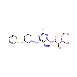 OC[C@H]1O[C@@H](n2cnc3c(NN4CCC[C@@H](Sc5ccccc5)C4)nc(Cl)nc32)[C@H](O)[C@@H]1O ZINC000026650345