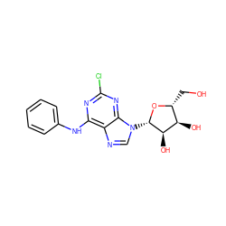 OC[C@H]1O[C@@H](n2cnc3c(Nc4ccccc4)nc(Cl)nc32)[C@H](O)[C@@H]1O ZINC000012405262