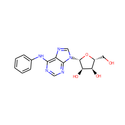 OC[C@H]1O[C@@H](n2cnc3c(Nc4ccccc4)ncnc32)[C@H](O)[C@@H]1O ZINC000004078894