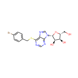 OC[C@H]1O[C@@H](n2cnc3c(SCc4ccc(Br)cc4)ncnc32)[C@H](O)[C@@H]1O ZINC000013560338