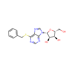 OC[C@H]1O[C@@H](n2cnc3c(SCc4ccccc4)ncnc32)[C@H](O)[C@@H]1O ZINC000013560348