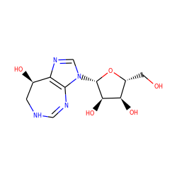 OC[C@H]1O[C@@H](n2cnc3c2N=CNC[C@H]3O)[C@H](O)[C@@H]1O ZINC000004095697