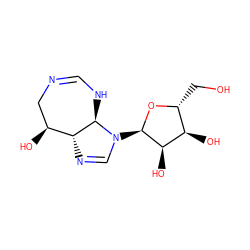 OC[C@H]1O[C@H](N2C=N[C@@H]3[C@@H](O)CN=CN[C@H]32)[C@H](O)[C@@H]1O ZINC000048998392