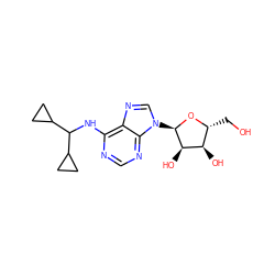 OC[C@H]1O[C@H](n2cnc3c(NC(C4CC4)C4CC4)ncnc32)[C@H](O)[C@@H]1O ZINC000049114539