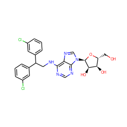 OC[C@H]1O[C@H](n2cnc3c(NCC(c4cccc(Cl)c4)c4cccc(Cl)c4)ncnc32)[C@H](O)[C@@H]1O ZINC000048998083