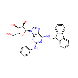 OC[C@H]1O[C@H](n2cnc3c(NCC4c5ccccc5-c5ccccc54)nc(Nc4ccccc4)nc32)[C@H](O)[C@@H]1O ZINC000049767055