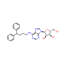 OC[C@H]1O[C@H](n2cnc3c(NCCCC(c4ccccc4)c4ccccc4)ncnc32)[C@H](O)[C@@H]1O ZINC000049018067