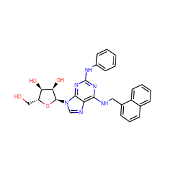 OC[C@H]1O[C@H](n2cnc3c(NCc4cccc5ccccc45)nc(Nc4ccccc4)nc32)[C@H](O)[C@@H]1O ZINC000049068610