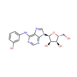 OC[C@H]1O[C@H](n2cnc3c(Nc4cccc(O)c4)ncnc32)[C@H](O)[C@@H]1O ZINC000049018431