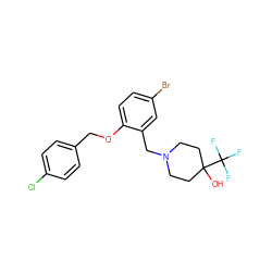 OC1(C(F)(F)F)CCN(Cc2cc(Br)ccc2OCc2ccc(Cl)cc2)CC1 ZINC000028822119