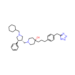 OC1(CCCc2ccc(Cc3nnn[nH]3)cc2)CCN(C[C@H]2CN(CC3CCCCC3)C[C@@H]2c2ccccc2)CC1 ZINC000026822320