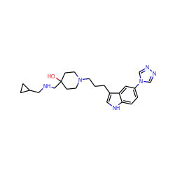 OC1(CNCC2CC2)CCN(CCCc2c[nH]c3ccc(-n4cnnc4)cc23)CC1 ZINC000027074188