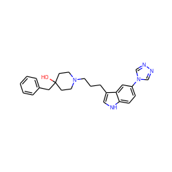 OC1(Cc2ccccc2)CCN(CCCc2c[nH]c3ccc(-n4cnnc4)cc23)CC1 ZINC000026993012