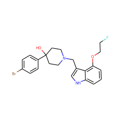 OC1(c2ccc(Br)cc2)CCN(Cc2c[nH]c3cccc(OCCF)c23)CC1 ZINC000053230306