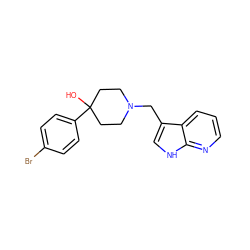 OC1(c2ccc(Br)cc2)CCN(Cc2c[nH]c3ncccc23)CC1 ZINC000053243681